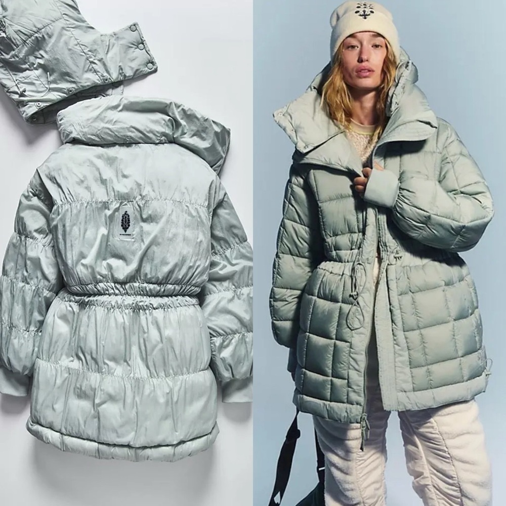 FREE PEOPLE NWT Like A Dream Long Reversible Puffer Jacket in Smoked Sage L